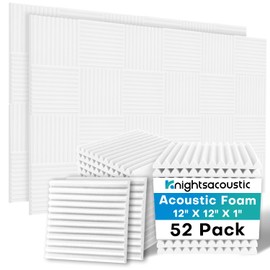 Knightsacoustic 52 Pack White Sound Proof Foam Panels for Walls, 1 X 12 X 12 Inches Acoustic Foam Panels, High Density Acoustic Panels Sound Absorbing, Noise Cancelling Studio Wedges