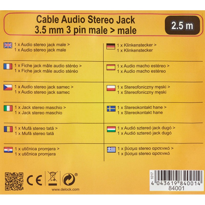 Delock Cable Jack 3.5 mm 3-Pin Male / Male 2.5
