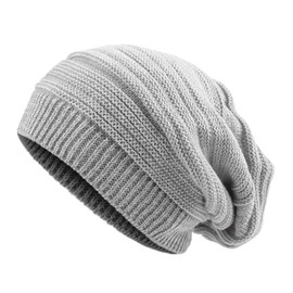 PESAAT Women Cable Knit Beanie Autumn Baggy Men Hat Winter Unisex Knitted Skull Cap (Light Gray)
