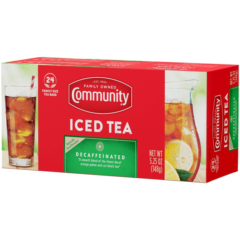 Community Coffee Decaf Tea, 24 Family Size Tea Bags (Pack
