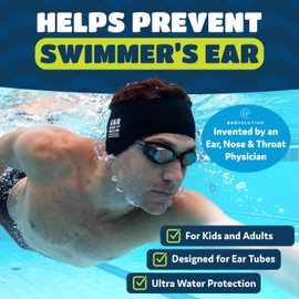 EAR BAND-IT Ultra Swimming Headband - Best Swimmer's Headband - Keep Water Out, Hold Earplugs in - Doctor Recommended - Secure Ear Plugs - Invented by ENT Physician Large ages 8yrs to adult, Surf Dino