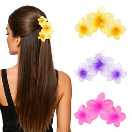 KEWUF 3 Pcs Blumen Haarklammer, hawaiianische Plumeria-Haarspange, Haarklammer mit Blumen-Motiv für dick/dünn Haar, für dickes Haar, Geschenke für Frauen, Teenager, Mädchen
