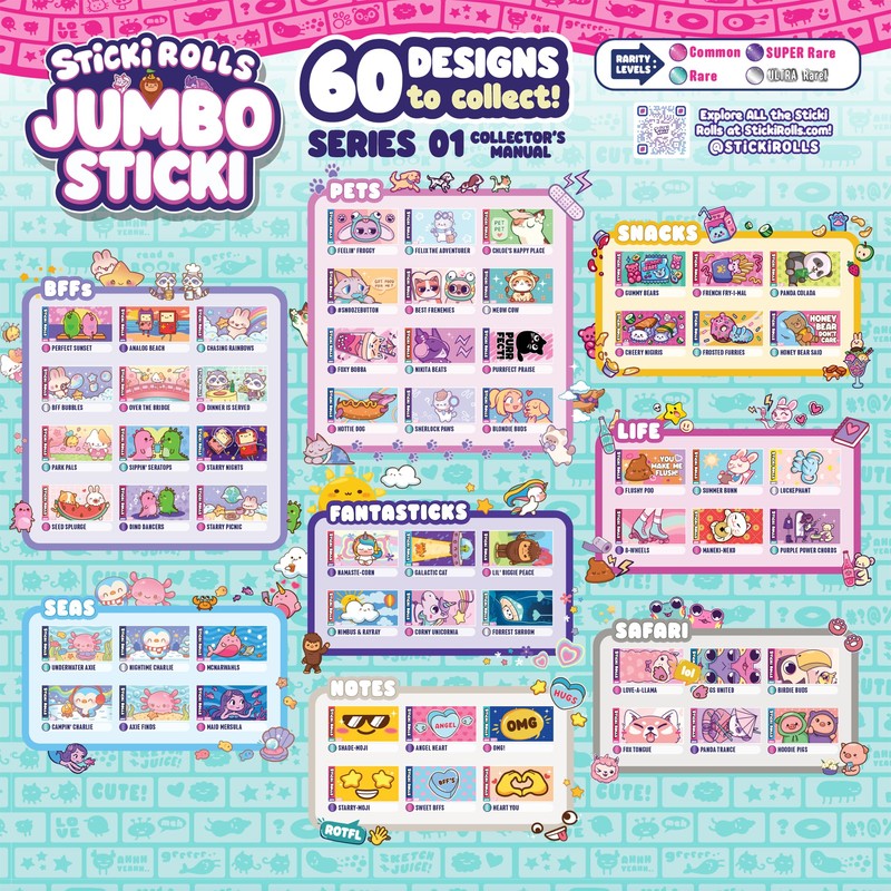 Sticki Rolls Jumbo Stickies, Giant Re-Stickable Foil Stickers, Unique Kawaii