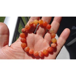RAYON Orange Crackled Agate bead bracelet MEN Stretch 10mm 7, 7.5, 8, or 8.5 inch