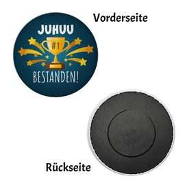 Place 1 Cup Magnet Round with Saying Juhuu Passed Cup of Joy Examen Triumph Study School Graduation Party