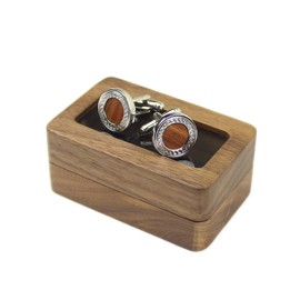 Vintage Rosewood Wooden Round Cufflinks With Walnut Organizer Box for Men Father Husband Boyfriend Christmas Gift