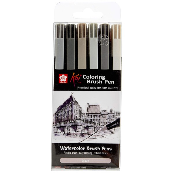 SAKURA Koi XBR-6 Colouring Brush Pen Set 6 Grey Pens