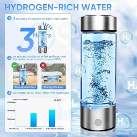 Hydrogen Water Bottle Generator, Portable Rechargeable Hydrogen Water Ionizer Machine, Rich Water Glass Health Cup 420ml Hydrogen Rich Water for Home Office Travel Fitness Drinking