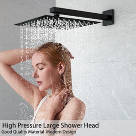 Shower System 10 Inch High Pressure Rain Shower Head Faucet Set Wall Mounted for Bathroom with Handheld Shower and Rough-in Valve Body and Trim kit,Matte Black