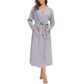 Sopesil Women Dressing Gown Waffle Full-Length Robe Lightweight Luxury Bathrobes Soft Loungewear Sleepwear Spa and Hotel for All Year Light Grey,XL