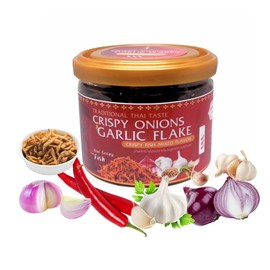 Spicy Flakes garlic and crispy onions with Thai chili for Ramen Pizza Burgar Rice & Salad topping and seasoning (1x 70g (2.46 oz), crispy Fish)