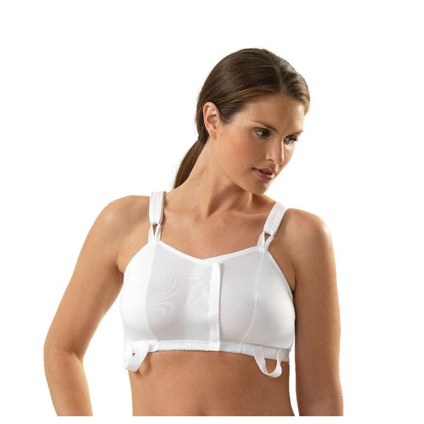 MediChoice Premium Wireless Surgical Bra, Adjustable Strap Front Closure Post Surgery Mastectomy Compression Everyday Support Bra, X-Large 40 Inch - 42 Inch, White