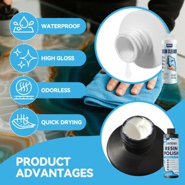 JAOJAO Resin Polish, Resin Cleaner Polishing Kit Use Removes Scratches and Scuffs, Restores Shine Protects Surfaces for Resins Countertops Floors Furniture Crafts 250g+250g