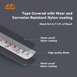 JIMIHOME Household Tool Essential 18Ft. Tape Measure 5.5 m Metric Imperial Wear Corrosion Resistant Nylon-Coating Impact-Resistant Retraction Speed Control Blade Lock True Zero Belt Clip Wrist Strap