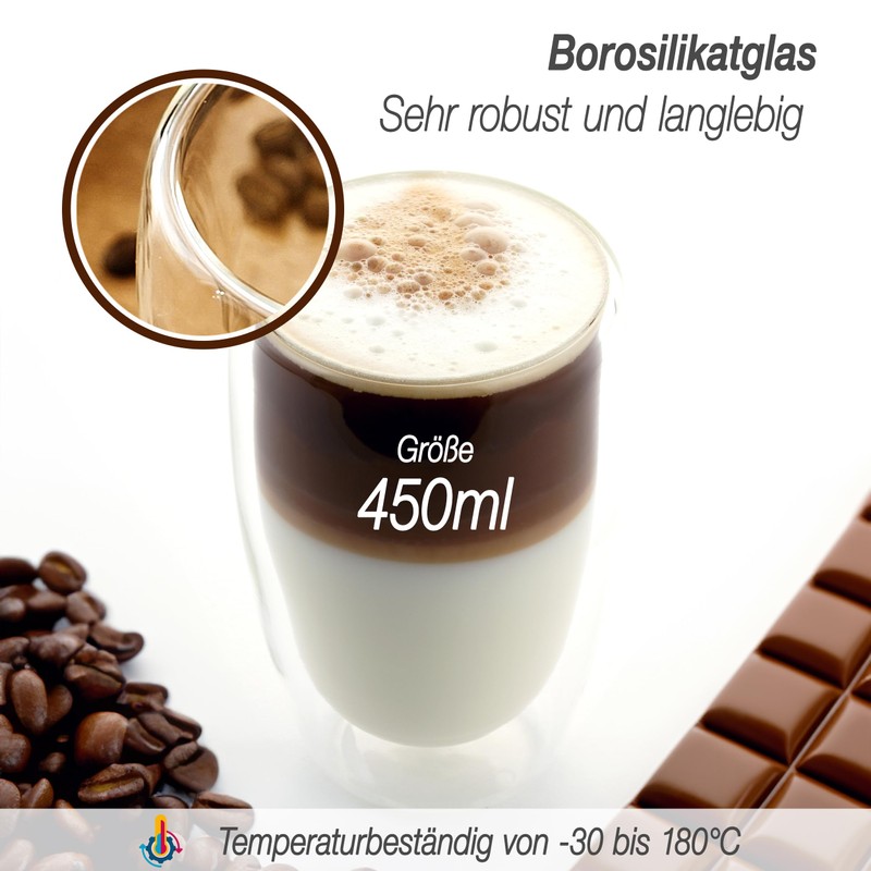 NORDIC SCHILLER Double-walled coffee glasses, latte macchiato glasses, double-walled, 2