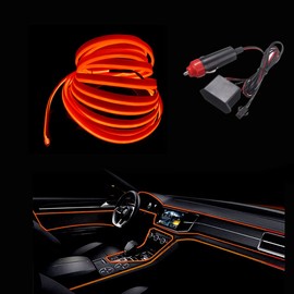 Orange EL Wire with 6mm Sewing Edge 10m Neon Wire 12V with Fuse Protection for Car Interior Decoration