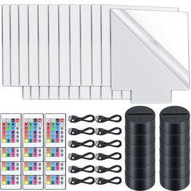 Riakrum 12 Pieces LED Light Base with Clear Acrylic Sheet 3D Night LED Lamp Display Base 16 Colors and 4 Modes Remote Control USB Cable for DIY Craft Room Bar Gift Lamp Light Set (Square Sheet)