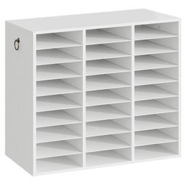 HOOBRO Literature Organizer, 27 Compartments Wooden Mail Organizer, Countertop Literature Sorter with Adjustable Shelves for Home, Office, School, Student Mailbox for Classroom, White WT27WF01