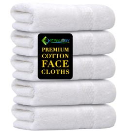 Towelogy® Cotton Face Cloths - Super Soft, Ultra Absorbent & Non Abrasive Flannel Wash Cloths - Luxuriously Plush and Large 33x33cm Face Towels for Ultimate Luxury (White)