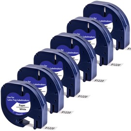 Yuanqimm Compatible with Dymo Letratag 12 mm x 4 m 91220 A91220 Label Tape Paper White 12 mm S0721510 Black on White Tape for Dymo Letratag XR LT-100H LT-100T LT-110T XM QX50 2000 Pack of 6 200B
