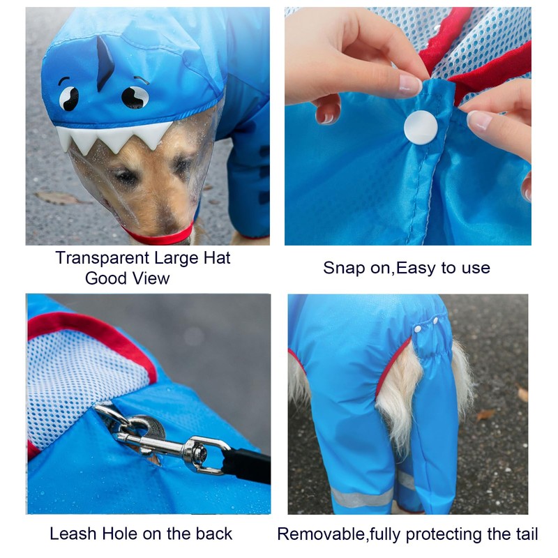 Dog Raincoat with Hood & Collar Hole & Safe Reflective