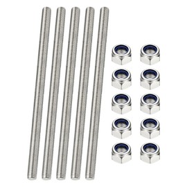 PATIKIL 5pcs Full Threaded Rod M3 x 200mm 304 Stainless Steel Right Hand Long Thread Bar Stud Pipe Clamp Hanger with Nuts for U-Bolt