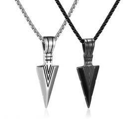 JKJF 2 Pcs Spearpoint Arrowhead Pendant Chain Necklace Cool Stainless Steel Pendant Necklace Goth Punk Rock Hip Hop Necklace for Men - Black Silver