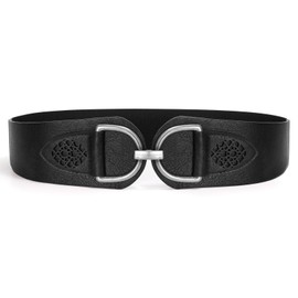 VONMELLI Vintage Belt for Women Stretchy Wide Waist Belt with Thick Buckle Elastic Wide Belt for Dresses and Coats, B-black