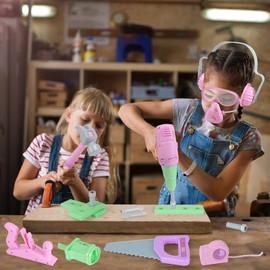 Kids Tool Set, Toddler Tool Set with Electric Toy Drill Tool Box Pretend Play Construction Toy Tools for Girls, Preschool Pink Tools Toy Gifts for Girls Toddlers Kids Aged 3+