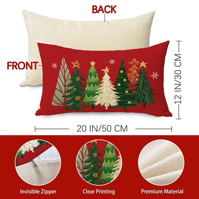 Christmas Tree Red Lumbar Decorative Throw Pillow Cover 12 x