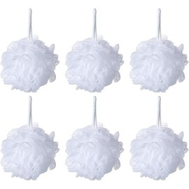 Bath Sponge Loofah Shower Pouf White Mesh Shower Puff Pack of 6 (35g/) - Color: 6 Count (Pack of 1)