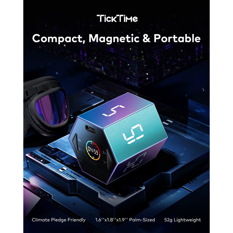 Ticktime Pomodoro Timer, Productivity Timer Cube, 5/15/25/30/45/60 Min Presets, Custom