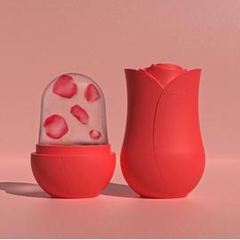 Rose-Shaped Ice Roller for Face Women & Eyes, Reusable Silicone Facial Ice Cube Roller Mold - Reduces Puffiness & Tightens Pores, Soothing Cooling Skincare Tool (5 Colors) (Red)
