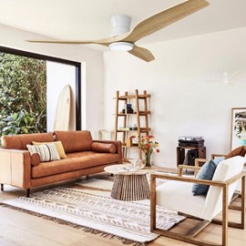 NOPAARD Smart 52" Wood Flush Mount Ceiling Fans with Lights Remote,Quiet DC Motor,Indoor Low Profile Ceiling Fan,Voice Contorl with Alexa App Control, High CFM, Dimmable LED Light, Natural Wood