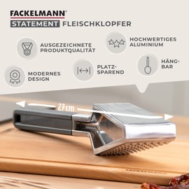 Fackelmann Statement Aluminium Meat Tenderiser - Meat Hammer with Smooth and Rough Side - For Plating Meat etc. - Approx. 27 x 6 x 5 cm, Black