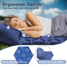 PACOONE Camping Sleeping Pad with Compass, Ultralight Inflatable Sleeping Mat with Pillow, Built-in Foot Pump, Portable Camping Air Mattress for Backpacking Hiking Traveling Tent (Blue)