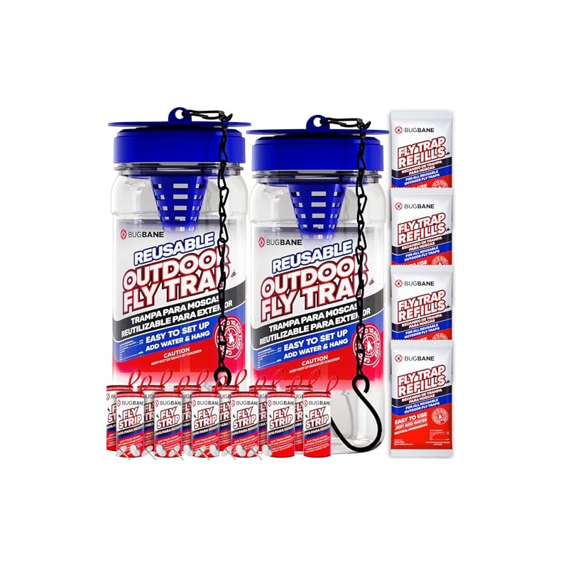 BugBane Outdoor Fly Trap with Bait Refills & Sticky Ribbons
