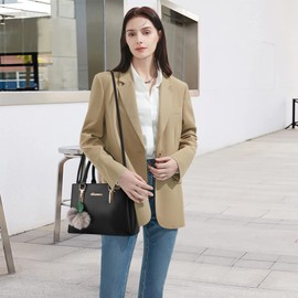 DEEVORCA Elegant Women Top Handle Bag Fashion Shoulder Bag with Cute Pompom Multi-Layer Pockets Handbags for Travel Shopping Casual Work Daily PU Leather Ladies Tote Satchel Bag Black