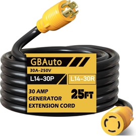 GBAuto 4 Prong 30 Amp Generator Cord Extension 25 Foot, 125/250V Up to 7500W 10 Gauge SJTW, NEMA L14-30P/L L14-30R Locking Generator Cord, ETL Listed