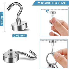15 Pack Magnetic Hooks, 22 lb+ Neodymium Magnet Hooks Heavy Duty, Strong Magnetic Hooks for Cruise, Strong Magnets with Hooks for Fridge, Small Magnetic Holder for Van, Tool, Kitchen, Ceiling, Office