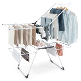 Giantex Clothes Drying Rack, 2-Layer Stainless Steel Foldable Laundry Drying Rack with 6-Level Adjustable Height, Useful Clips, Space Saving Freestanding Folding Collapsible Laundry Drying