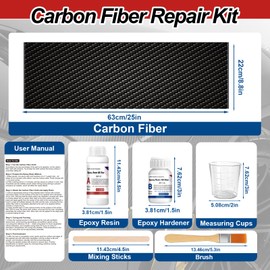 Carbon Fiber Repair Kit, Carbon Fiber Kit, 8"x 23.6'' Twill Carbon Fiber Cloth, 100g Epoxy Resin and 27g Epoxy Hardener, Measuring Cup, Mixing Sticks and Brush for Repairing Car, Furniture, Bike, Boat
