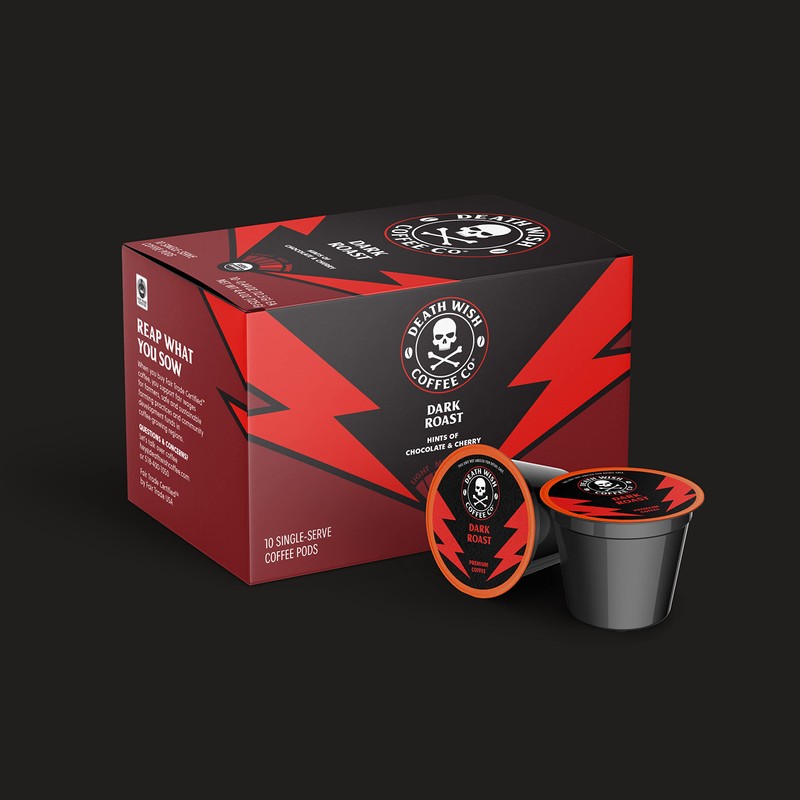 Death Wish Coffee, Dark Roast Single-Serve Coffee Pods, 10 Count