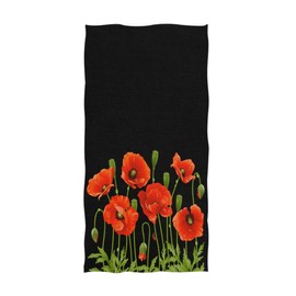 Naanle Spring Red Poppy Flowers Print Soft Highly Absorbent Large Decorative Guest Hand Towels Multipurpose for Bathroom, Hotel, Gym and Spa (16 x 30 Inches,Black)