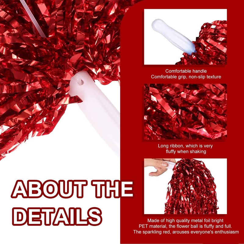 cssopenss 6 Pcs Pom Poms Cheerleading Metal Foil red Pom