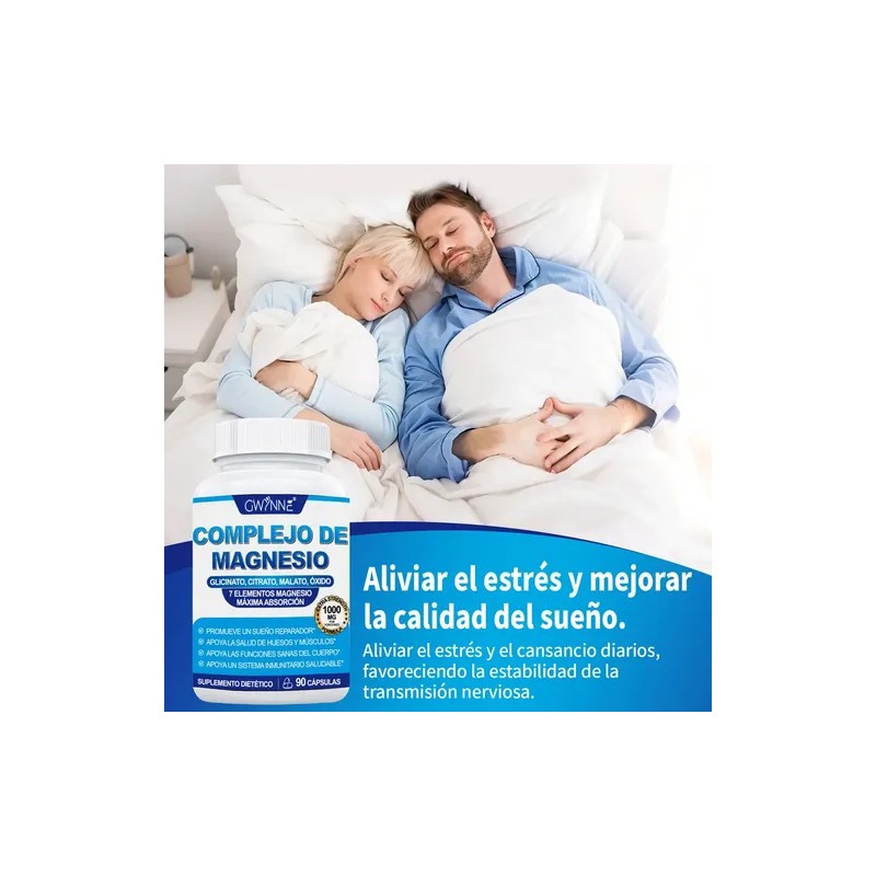 Gwynne Suplemento Complejo Magnesio Elemental 1000mg Glicinato Citrato Malato Taurato
