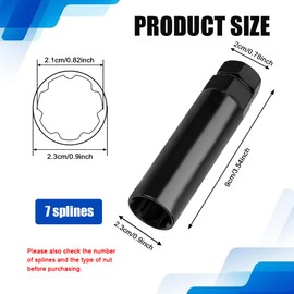 Rebvugr 7 Spline Lug Nut Socket, Wheel Lock Key Replacement for Aftermarket 7 Splines Lug Nut, Car Accessories Tool Fit for 19mm 3/4" 21mm 13/16" Hex Socket Wrench (7 Spline)