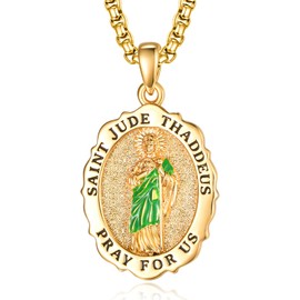 TANGPOET Saint Jude Medal Necklace for Women Men Gold Plated 925 Sterling Silver San Judas Tadeo St Jude Pendant Catholic Religious Christian Jewellery Protectiom Amulet Gifts