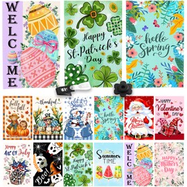 Seasonal Garden Flags Set of 12, Double Sided 12 x 18 Inch, Easter Garden Flags for Outside, Christmas Halloween Small Yard Flags for Outside, Seasonal Decorative Flags for Outdoor Festival