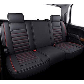 YIERTAI Seat Covers for Silverado Sierra Fit 2007-2024 2025 2026 1500/2500/3500HD Crew Double Extended Cab Waterproof Leather Back Seat Cover(1 Rear Seat Cover/Black-Red)